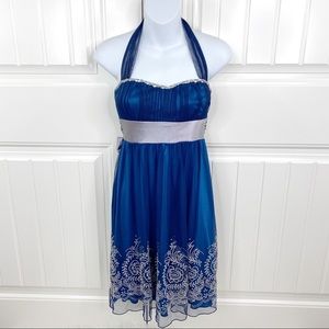 Teeze Me Blue Mesh Halter Party Cocktail Dress S
